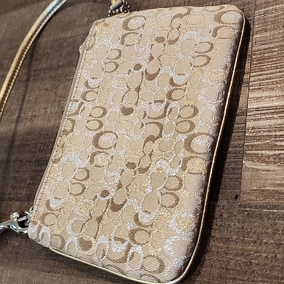 Small gold silver Coach wristlet - Picture 3 of 5